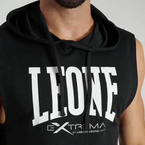Felpa smanicata Leone 1947 Logo ABX120 Nero con cappuccio per allenamenti di Boxe, Kickboxing e Muay Thai. Felpa da allenamento.