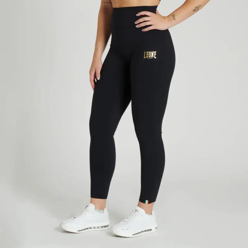 Leggings Donna Leone 1947 DNA Nero/Oro per Sport da Combattimento, Boxe, MMA, Grappling, No Gi Bjj, Kickboxing, fitness e tempo libero