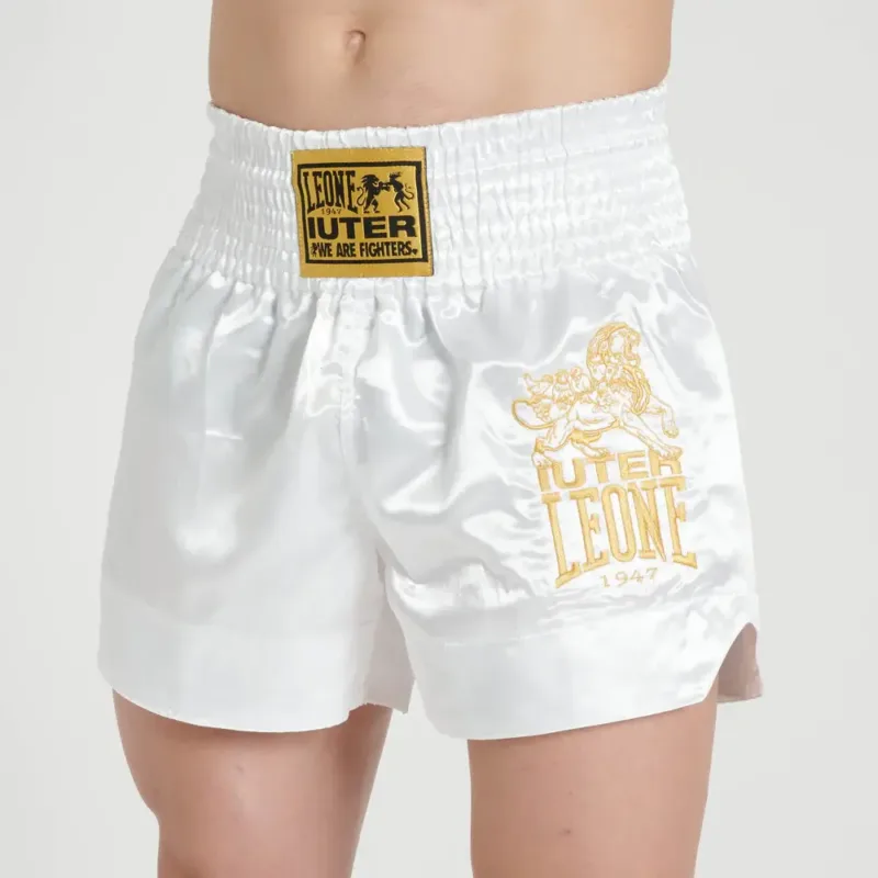 Pantaloncini Leone 1947 x IUTER Bianco-Oro per allenamenti e competizioni di Muay Thai e Kickboxing