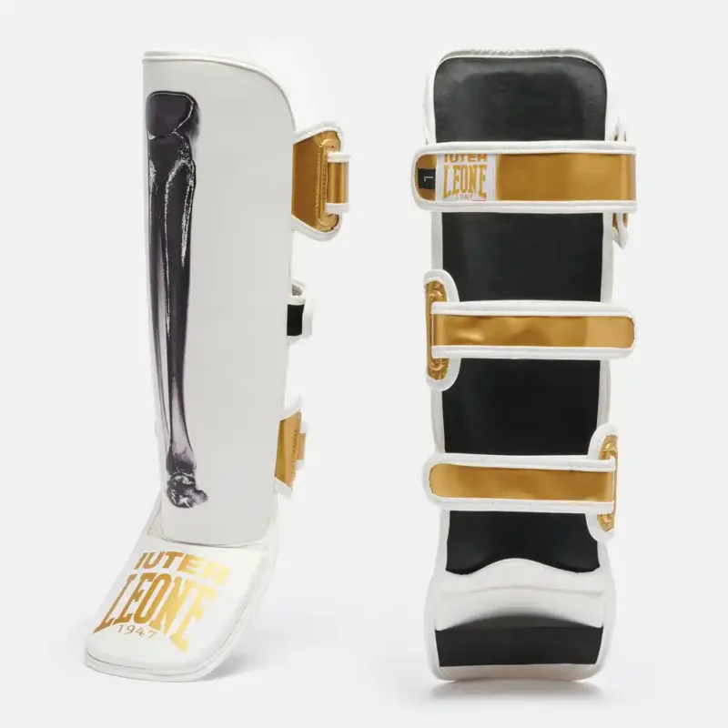 Paratibie Leone X IUTER PT01IU Bianco per allenamenti di Muay Thai, Kickboxing ed MMA. Limited Edition in collaborazione con IUTER.