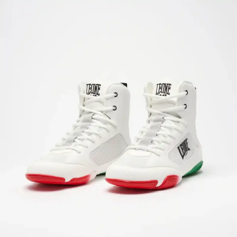 Scarpe da Boxe Leone1947 Premium Bianco Italia CL110 per allenamenti e match di Pugilato. Stivaletti ottimi per agonisti e principianti.