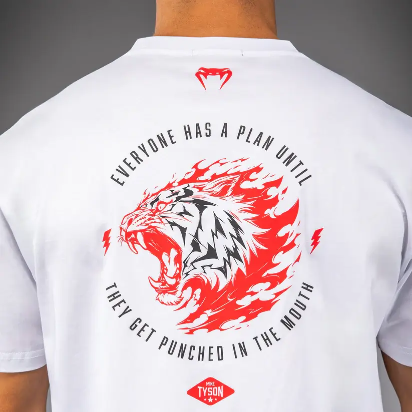 T-shirt cotone Mike Tyson Tiger Venum Bianco per appassionati di Pugilato e Sport da Combattimento. Allenamento o tempo libero.