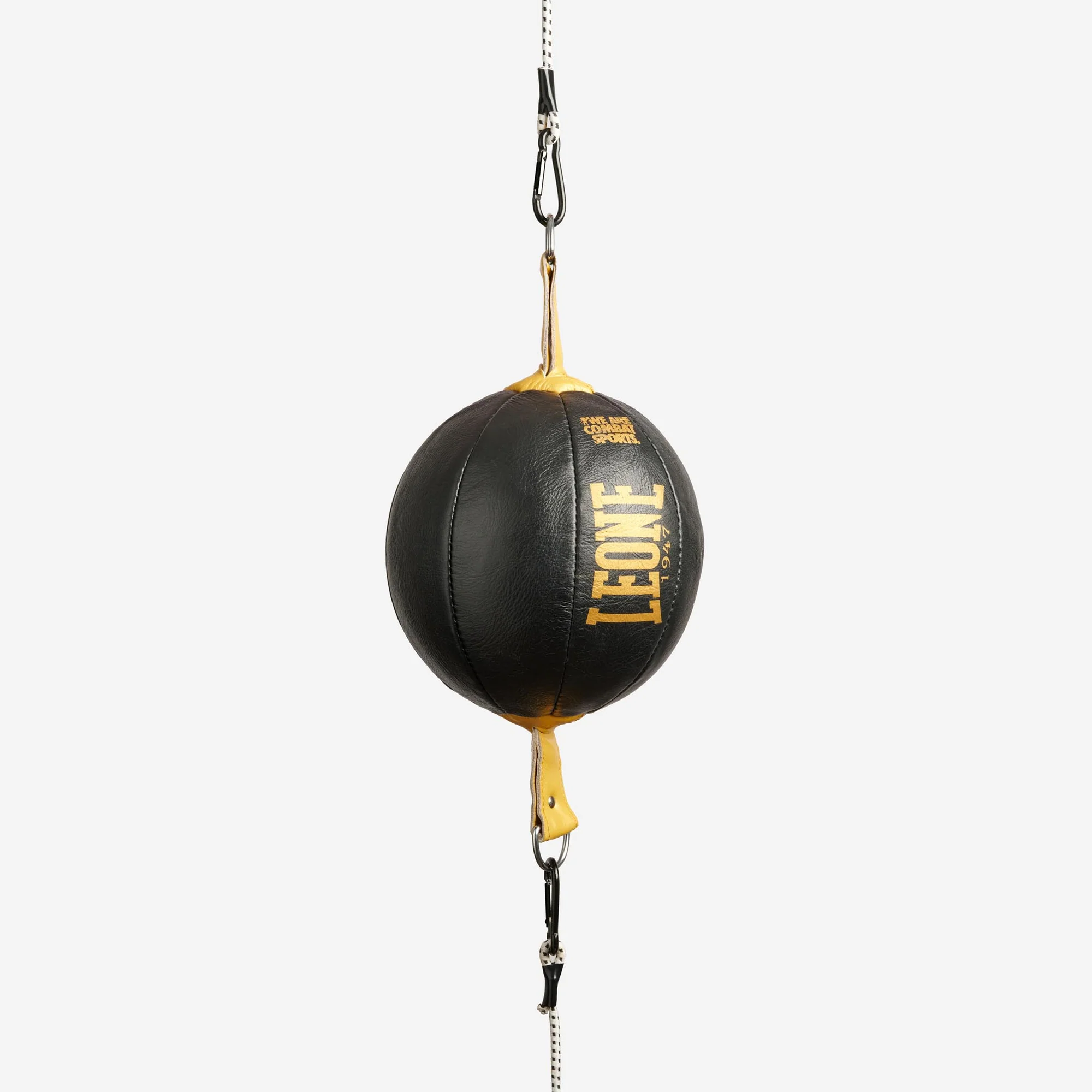 Palla Tesa Con Tiranti Leone 1947 AT809 Nero/Oro per allenamenti di Boxe, Muay Thai, Kickboxing. Allenamento per i riflessi e il colpo d'occhio nello striking. Realizzata in Pelle e completa di Tiranti.
