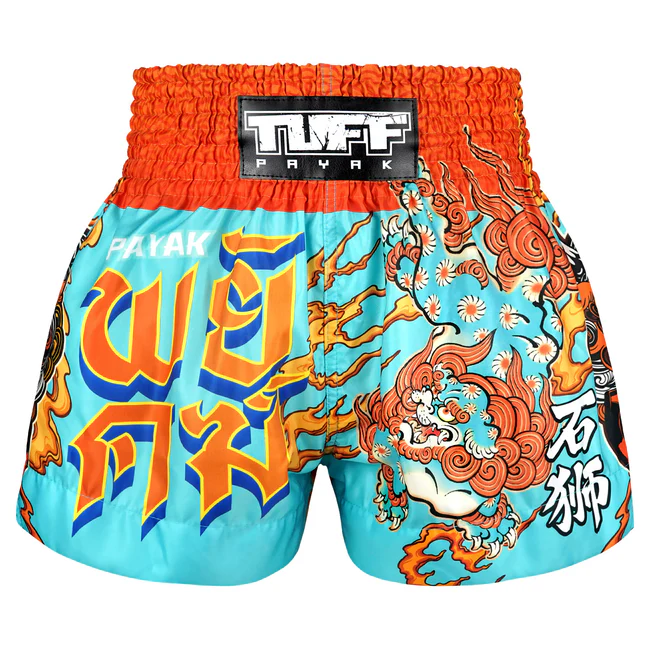 Pantaloncini Muay Thai Tuff Payak Oni Spirit Azzurro-Arancio-Giallo TPY-MS007-LTB per allenamenti e match di Muay Thai, Kickboxing. Pantaloncini Made in Thailand, comodi e leggeri realizzati in Microfiber, resistenti e durevoli. Stampa in Sublimazione.