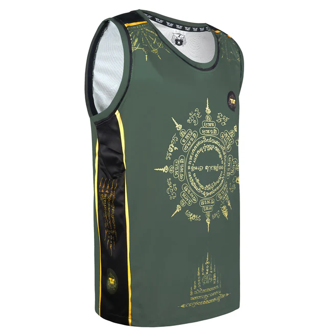T-Shirt Smanicata Tuff The Immortal Yaksa Verde/Oro per allenamenti di Muay Thai e Kickboxing. Made in Thailand, Grafica Sublimata, qualità eccellente. Leggere e comode. TPY-TT008