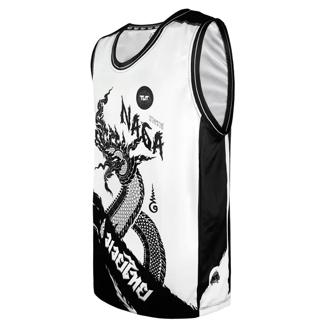T-Shirt Smanicata Tuff Payak Naga Bianco/Nero TPY-TT007 per allenamenti di Muay Thai e Kickboxing. Made in Thailand, Grafica Sublimata, qualità eccellente. Leggere e comode.