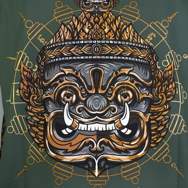 T-Shirt Smanicata Tuff The Immortal Yaksa Verde/Oro per allenamenti di Muay Thai e Kickboxing. Made in Thailand, Grafica Sublimata, qualità eccellente. Leggere e comode. TPY-TT008