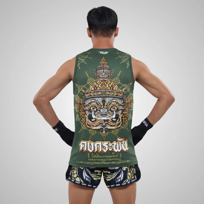 T-Shirt Smanicata Tuff The Immortal Yaksa Verde/Oro per allenamenti di Muay Thai e Kickboxing. Made in Thailand, Grafica Sublimata, qualità eccellente. Leggere e comode. TPY-TT008