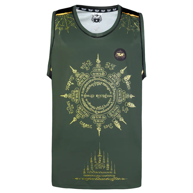 T-Shirt Smanicata Tuff The Immortal Yaksa Verde/Oro per allenamenti di Muay Thai e Kickboxing. Made in Thailand, Grafica Sublimata, qualità eccellente. Leggere e comode. TPY-TT008