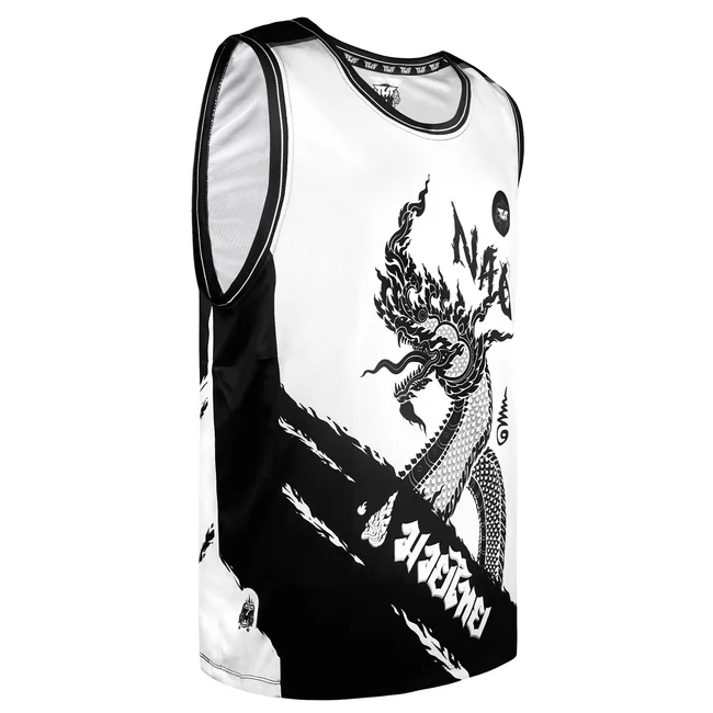 T-Shirt Smanicata Tuff Payak Naga Bianco/Nero TPY-TT007 per allenamenti di Muay Thai e Kickboxing. Made in Thailand, Grafica Sublimata, qualità eccellente. Leggere e comode.