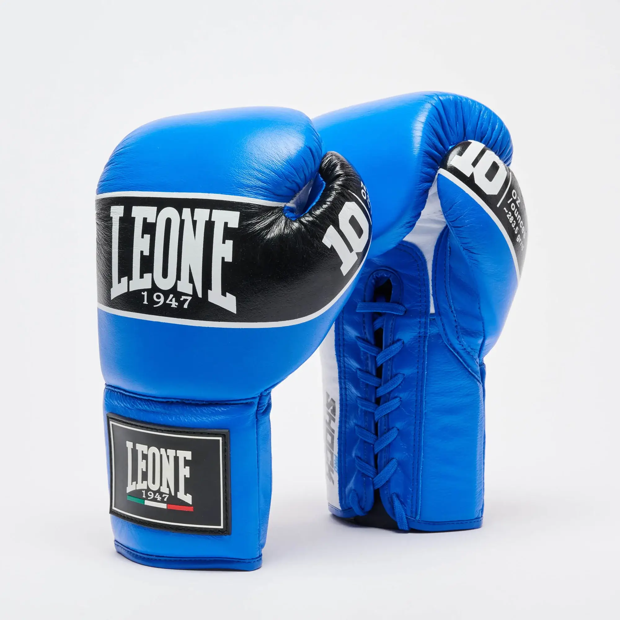 Guantoni Leone 1947 Shock Pro Blu GN057L per match di Boxe, Kickboxing e Muay Thai in Pelle bovina, Guantoni professionali adatti agli agonisti.
