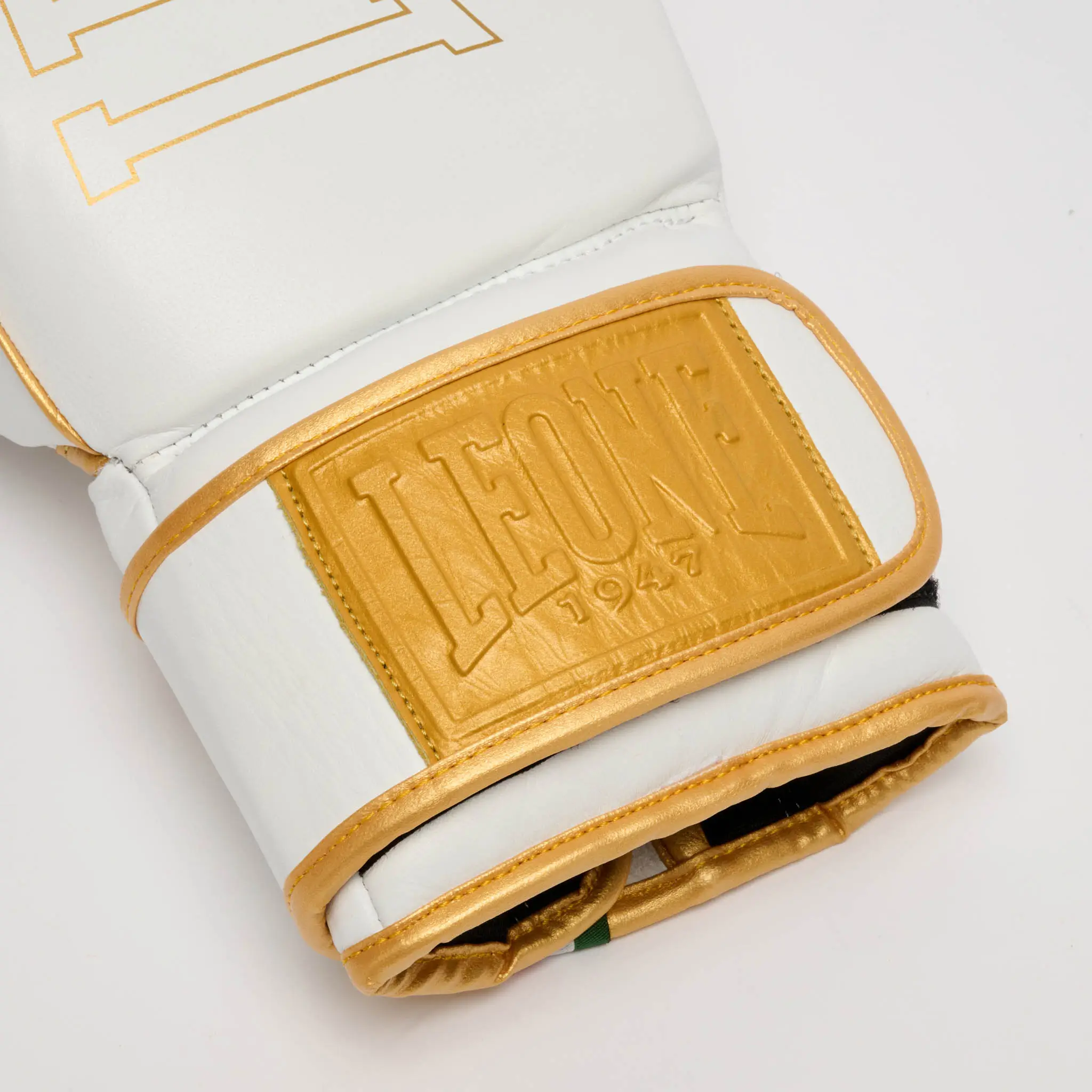 Guantoni Leone 1947 DNA Premium Bianco/Oro per allenamenti e match di Boxe, Kickboxing e Muay Thai in Pelle bovina, Adatti agli agonisti.