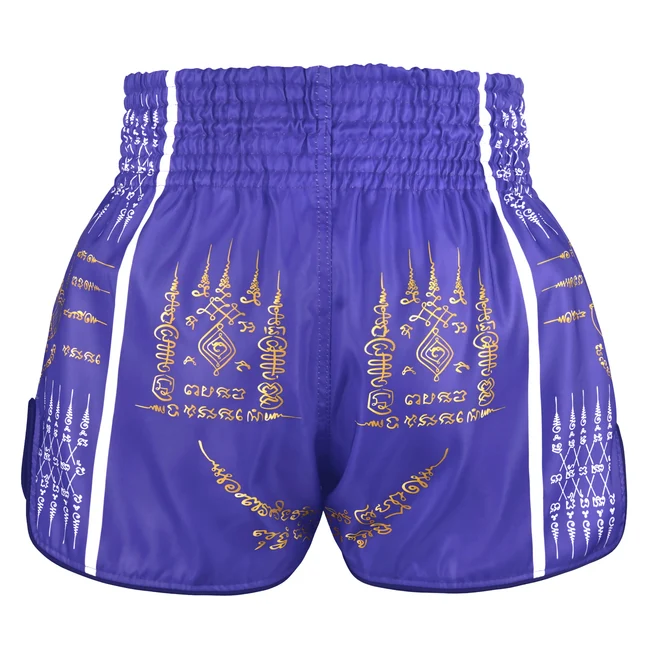 Pantaloncini Muay Thai Tuff Sacred Guardian Viola MS689 per allenamenti e match di Muay Thai e Kickboxing. Microfiber morbido, comodo e leggero che non si attacca mai.