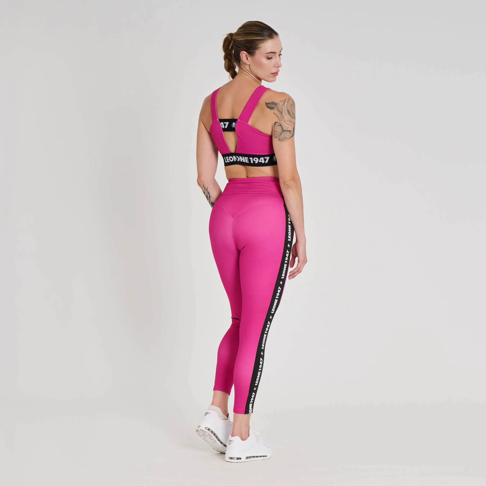 Leggings donna Leone 1947 Tape 47 ABX229 Fucsia per allenamenti di Kickboxing, Muay Thai, MMA e Palestra.