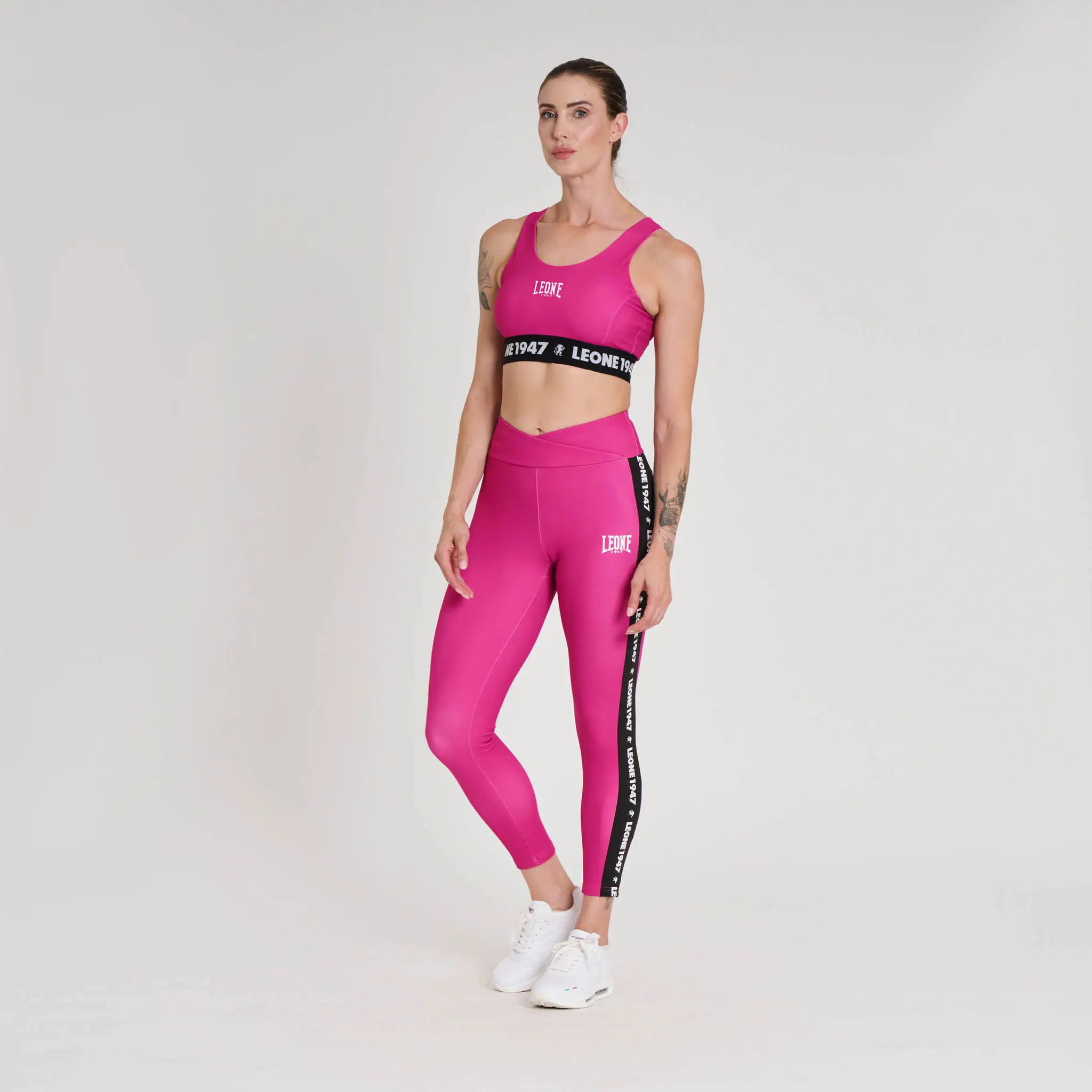 Leggings donna Leone 1947 Tape 47 ABX229 Fucsia per allenamenti di Kickboxing, Muay Thai, MMA e Palestra.