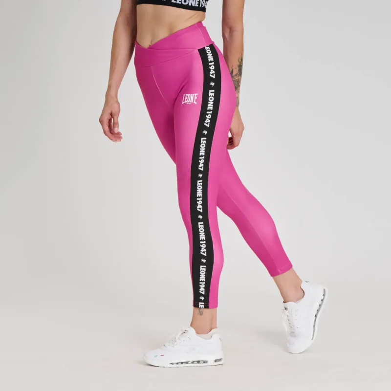 Leggings donna Leone 1947 Tape 47 ABX229 Fucsia per allenamenti di Kickboxing, Muay Thai, MMA e Palestra.