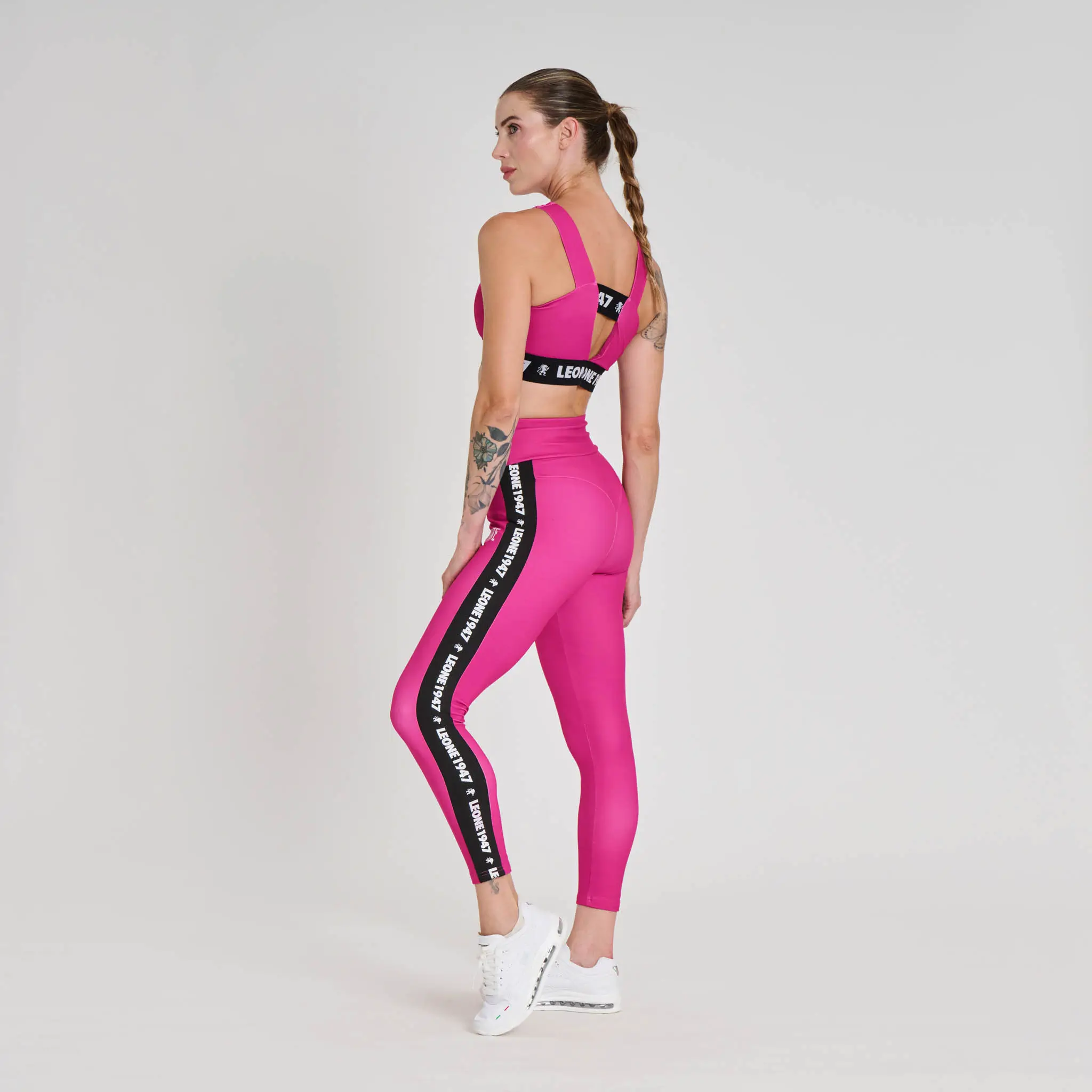 Leggings donna Leone 1947 Tape 47 ABX229 Fucsia per allenamenti di Kickboxing, Muay Thai, MMA e Palestra.