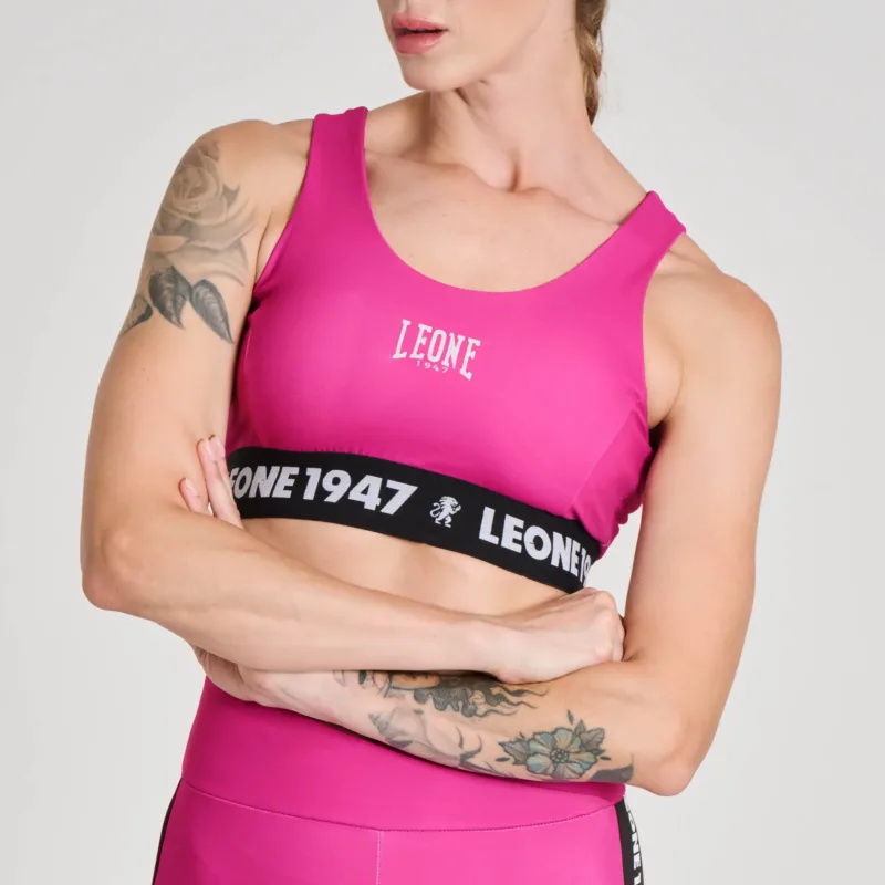 Top donna Leone 1947 Tape 47 ABX227 Fucsia per allenamenti di Kickboxing, Muay Thai, MMA e Palestra.