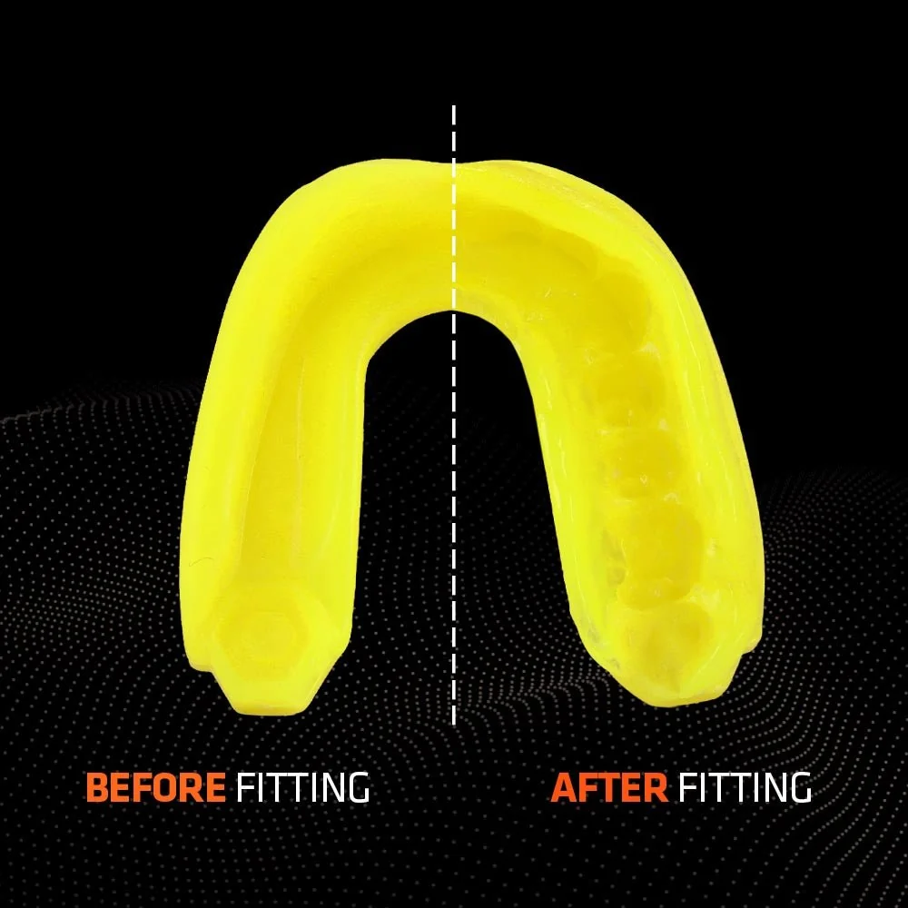 Paradenti Gel Max Shock Doctor Giallo Fluo per Sport da Combattimento: Muay Thai, Kickboxing, Boxe, MMA. Paradenti con copertura assicurativa in triplo strato.
